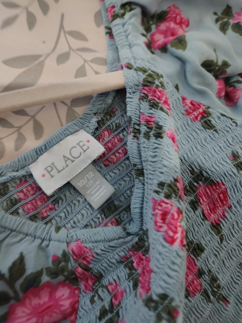 The Children's Place Blue Floral Smocked Puff-Sleeve Dress with Pink Roses